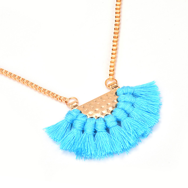 Bohemia Blue Fan Shape Decorated Tassel Necklace,Chains