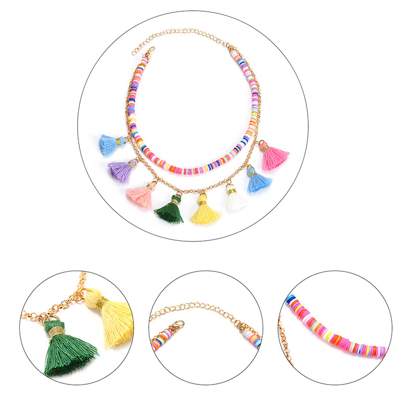 Bohemia Multi-color Tassel Decorated Doubla Layer Necklace,Thin Scaves