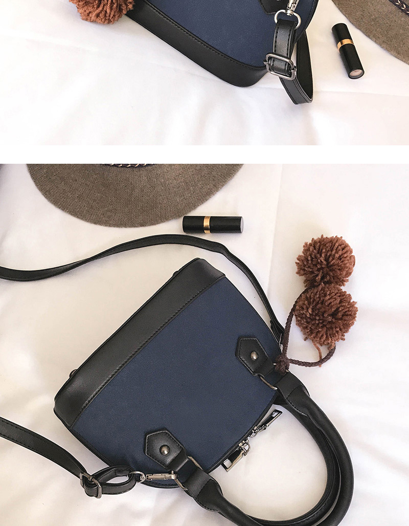 Vintage Black Fuzzy Ball Decorated Bag,Handbags