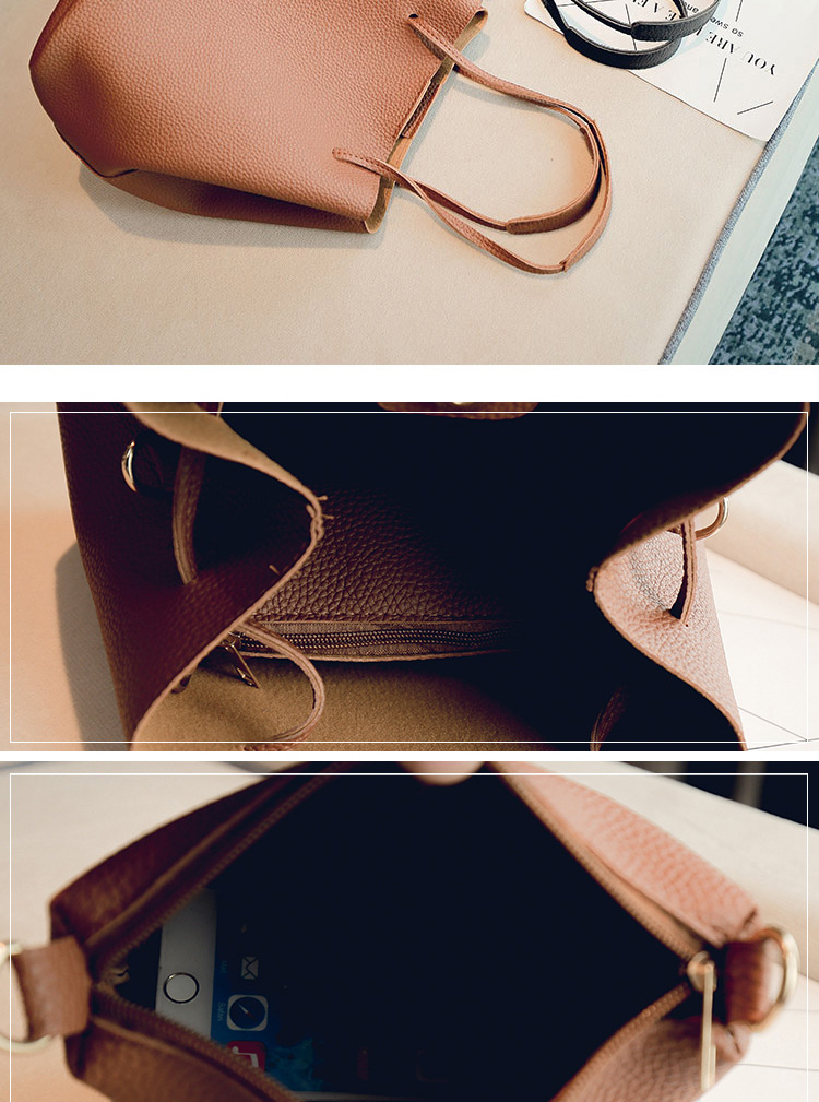 Fashion Light Brown Pure Color Decorated Bags (3pcs),Handbags
