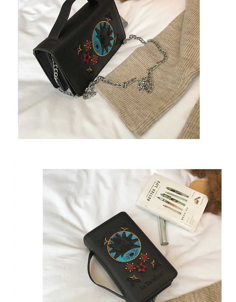 Retro Black Embroidery Flower Shape Decorated Bag,Handbags