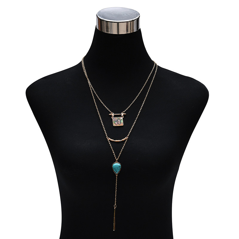 Fashion Green Square Shape Decorated Multilayer Necklace,Multi Strand Necklaces
