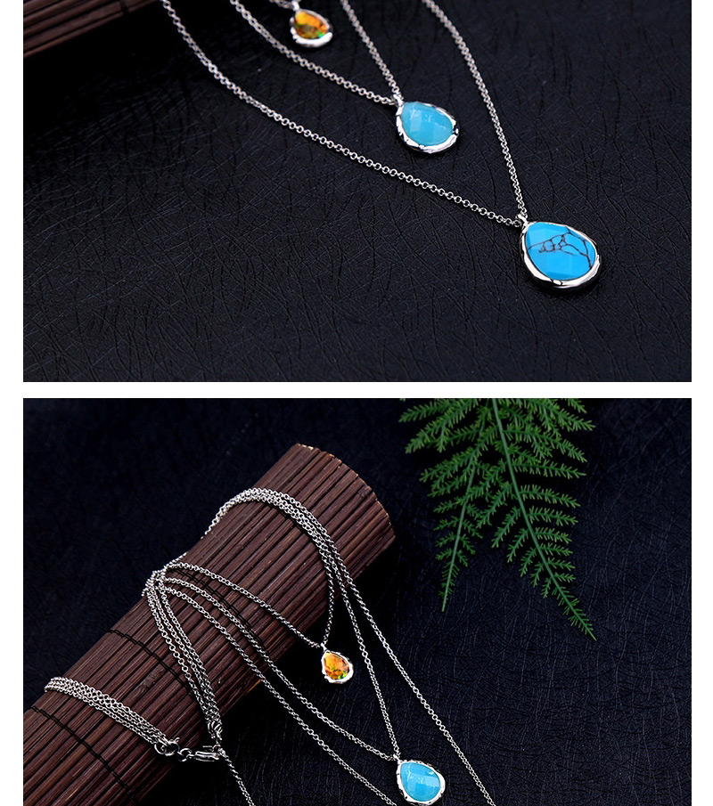 Trendy Blue Water Drop Shape Decorated Long Necklace,Multi Strand Necklaces