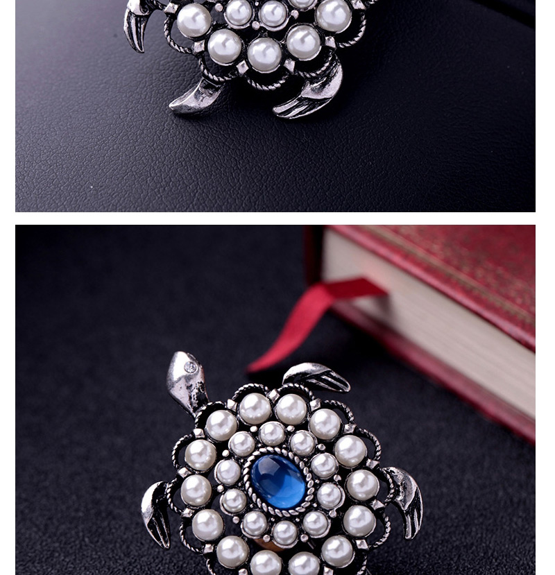 Trendy Antique Silver Pearls Decorated Tortoise Shape Brooch,Korean Brooches