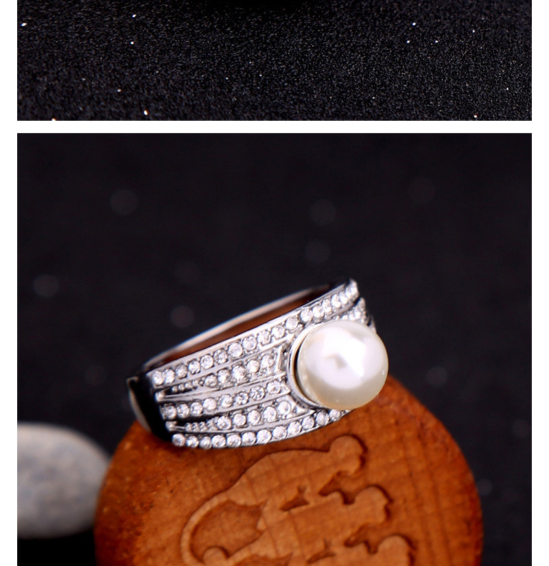Trendy Silver Color Pearls&diamond Decorated Pure Color Ring,Fashion Rings