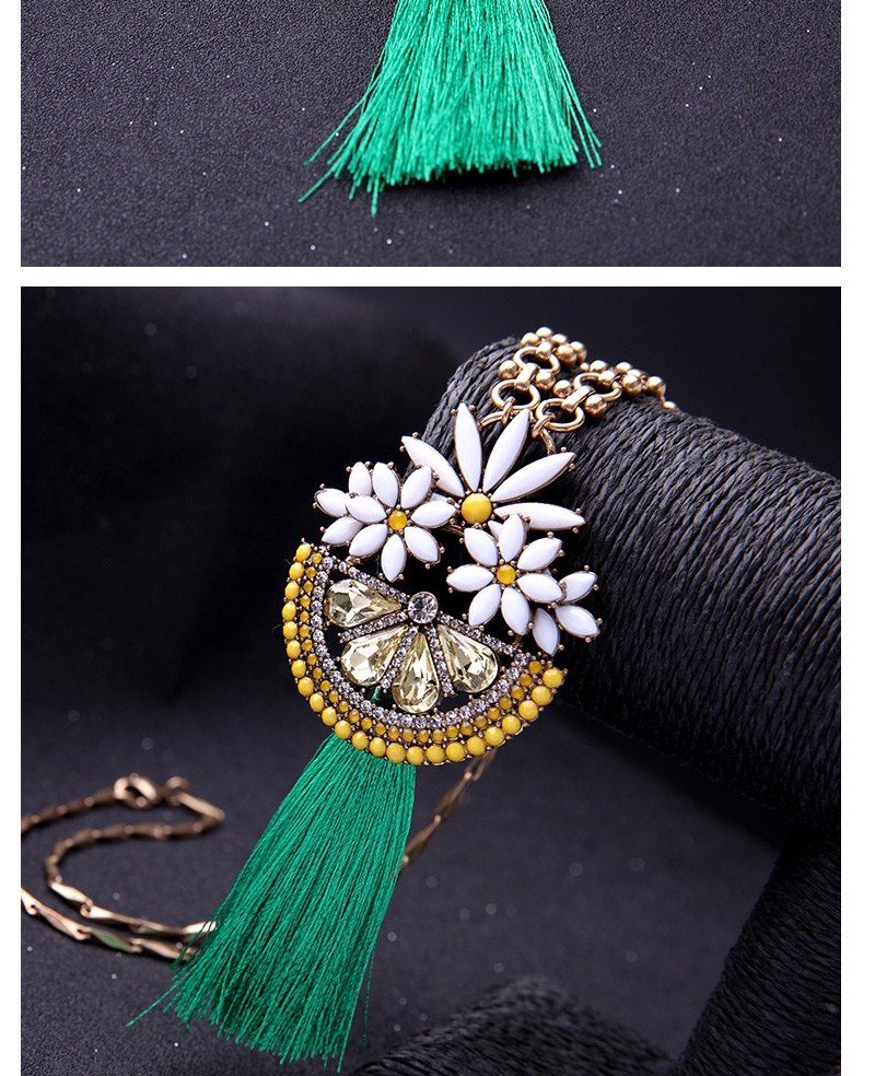 Trendy Green+gold Color Flower&tassel Pendant Decorated Long Necklace,Thin Scaves