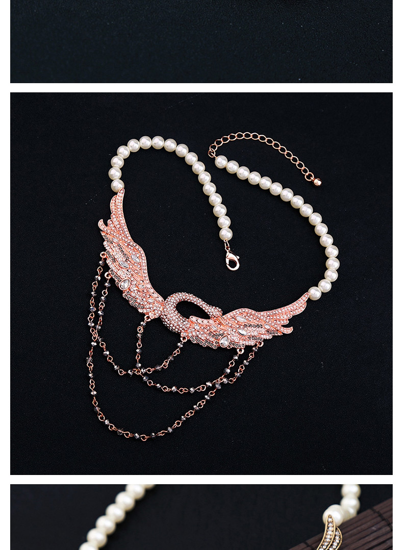 Trendy Pink Swan Shape Decorated Simple Necklace,Beaded Necklaces