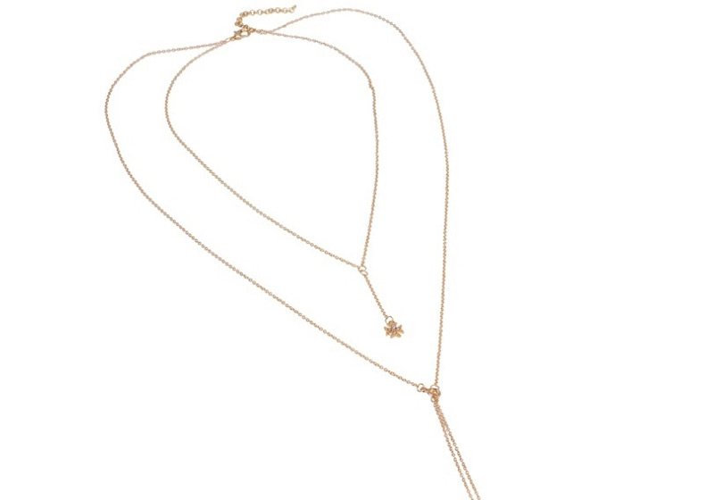 Elegant Gold Color Long Tassel Decorated Double Layer Necklace,Multi Strand Necklaces