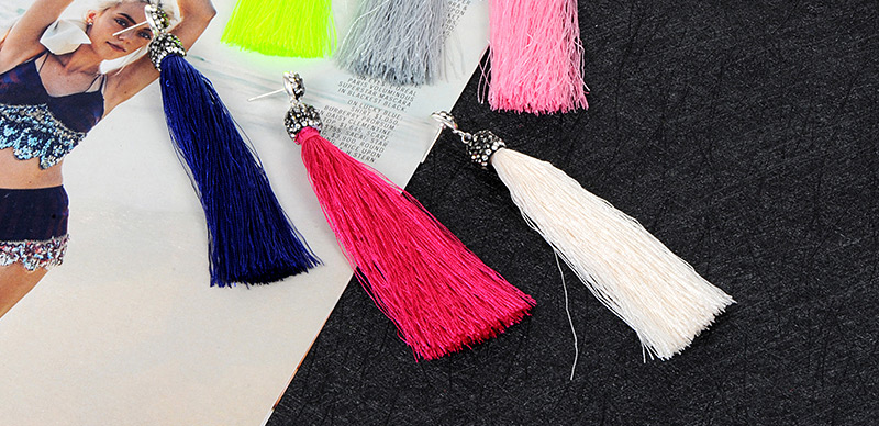 Fashion Claret Red Long Tassel Decorated Pure Color Earrings,Drop Earrings
