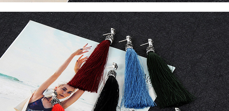 Fashion Black Long Tassel Decorated Pure Color Earrings,Drop Earrings