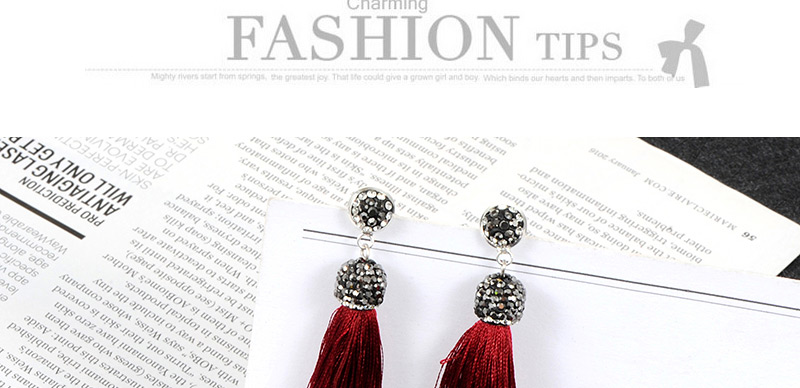 Fashion Claret Red Long Tassel Decorated Pure Color Earrings,Drop Earrings