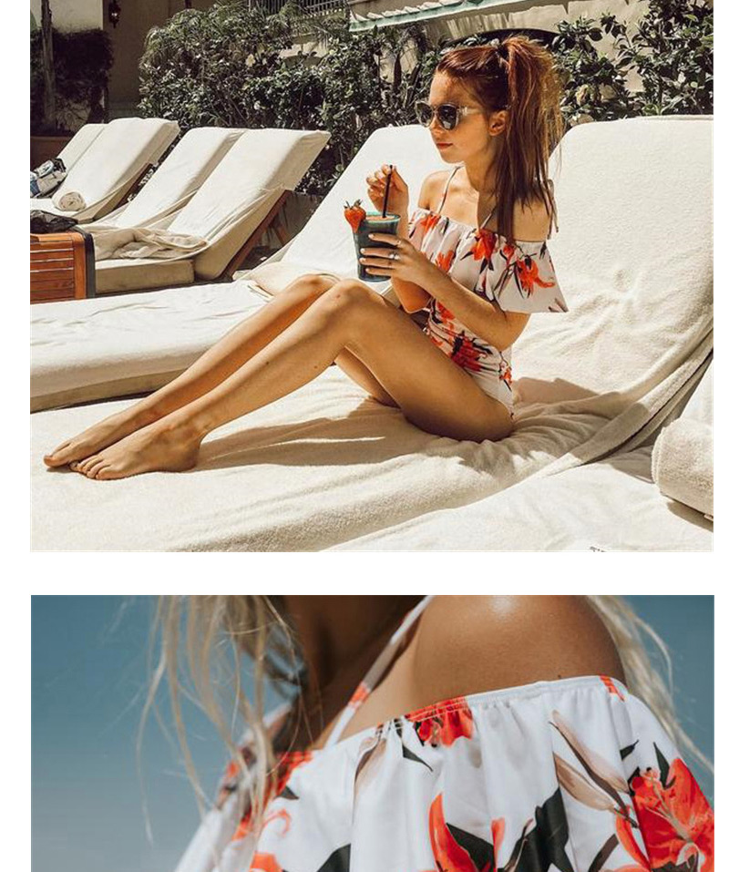 Sexy White+red Flower Pattern Decorated Off Shoulder Bikini,One Pieces