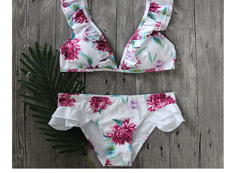 Sexy White Flower Pattern Decorated Bikini,Bikini Sets