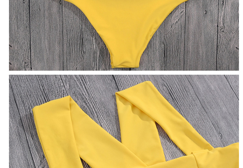 Sexy Yellow Pure Color Decorated Cross Design Bikini,Bikini Sets
