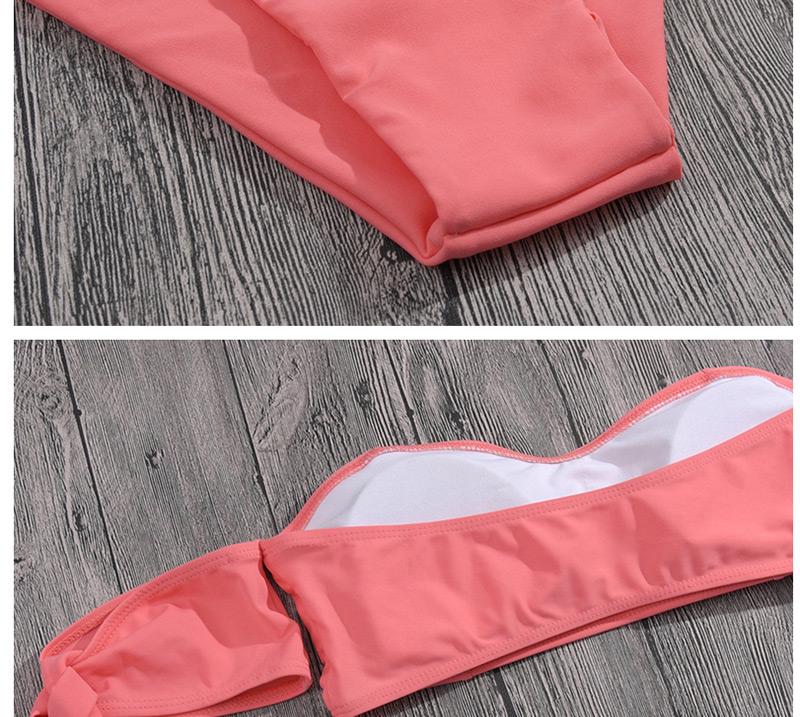 Sexy Pink Off Shoulder Design Pure Color Bikini,Bikini Sets