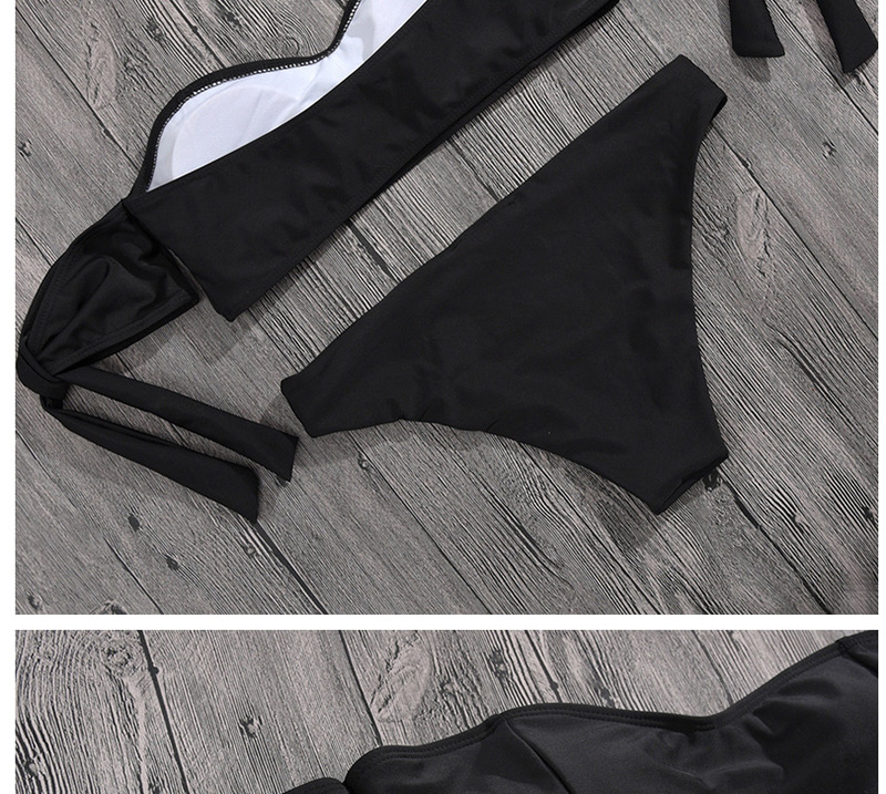 Sexy Black Off Shoulder Design Pure Color Bikini,Bikini Sets