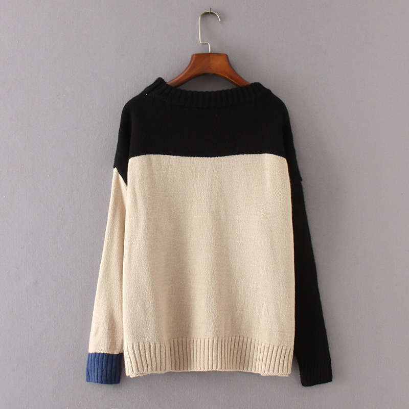 Trendy Beige Color Matching Decorated Round Neckline Sweater,Sweater