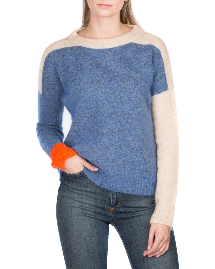 Trendy Gray Color Matching Decorated Round Neckline Sweater,Sweater