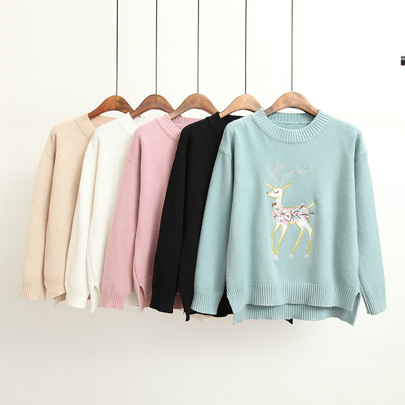 Trendy Black Deer Pattern Decorated Pure Color Sweater,Sweater
