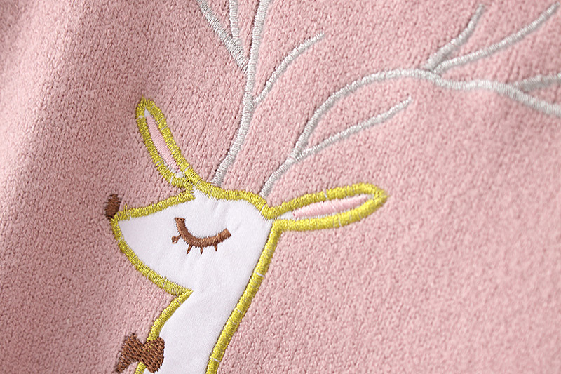 Trendy Pink Deer Pattern Decorated Pure Color Sweater,Sweater