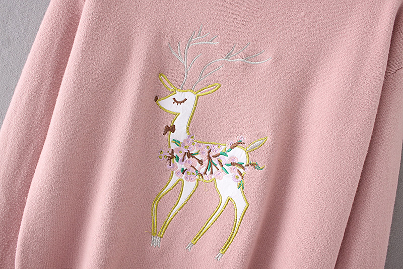 Trendy White Deer Pattern Decorated Pure Color Sweater,Sweater