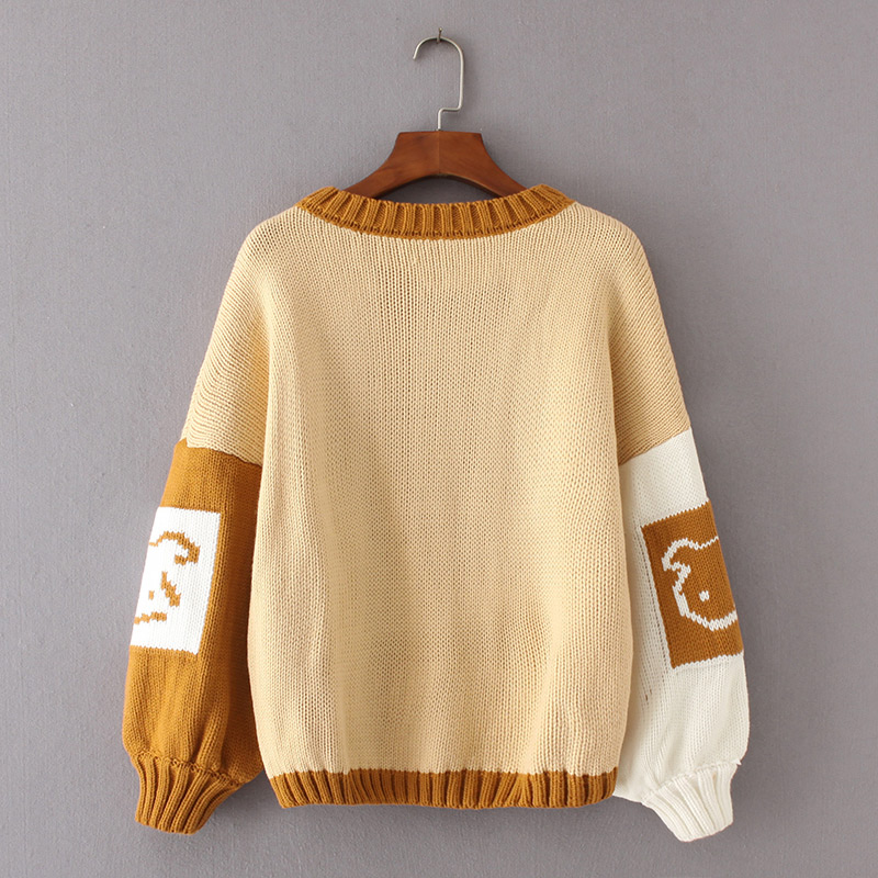 Trendy Yellow Bear Pattern Decorated Round Neckline Sweater,Sweater