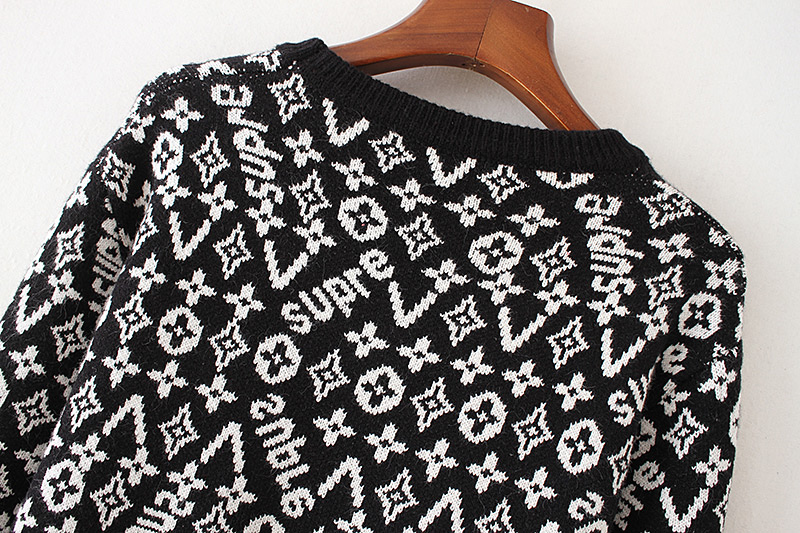 Trendy Black Flower Pattern Decorated Long Sweater,Sweater