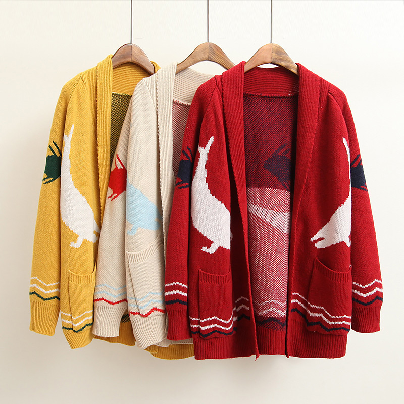 Trendy Yellow Whale Pattern Decorated Simple Sweater,Sweater