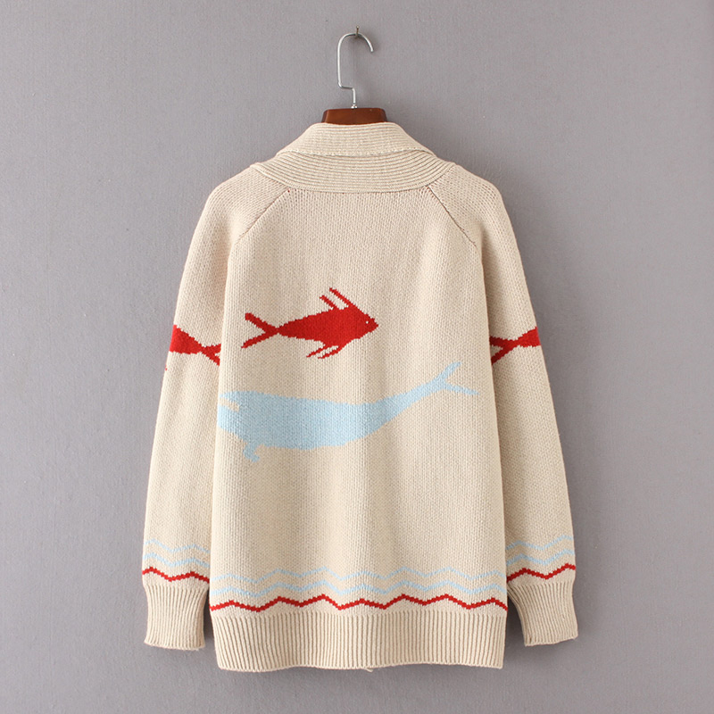 Trendy Yellow Whale Pattern Decorated Simple Sweater,Sweater