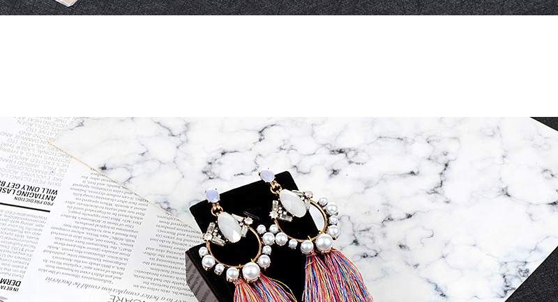 Fashion Multi-color Pearls Decorated Long Tassel Earrings,Drop Earrings