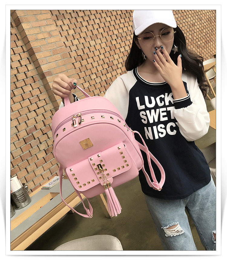 Fashion Pink Square Shape Rivet Decorated Backpack,Backpack