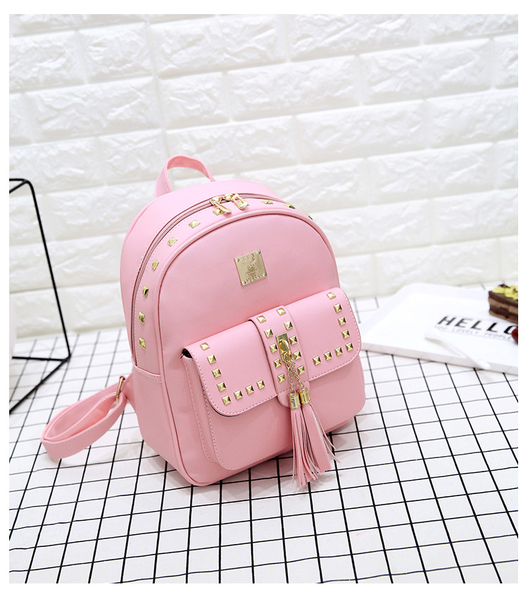 Fashion Gray Square Shape Rivet Decorated Backpack,Backpack
