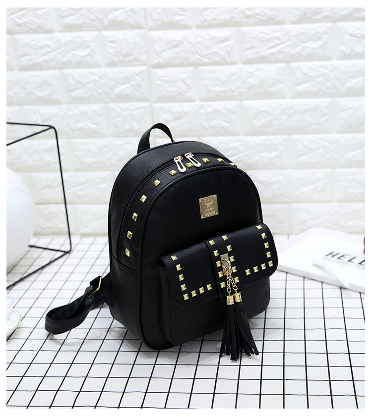 Fashion Beige Square Shape Rivet Decorated Backpack,Backpack