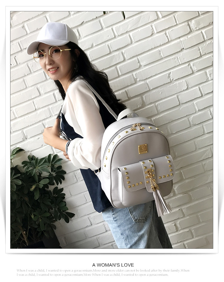 Fashion Gray Square Shape Rivet Decorated Backpack,Backpack