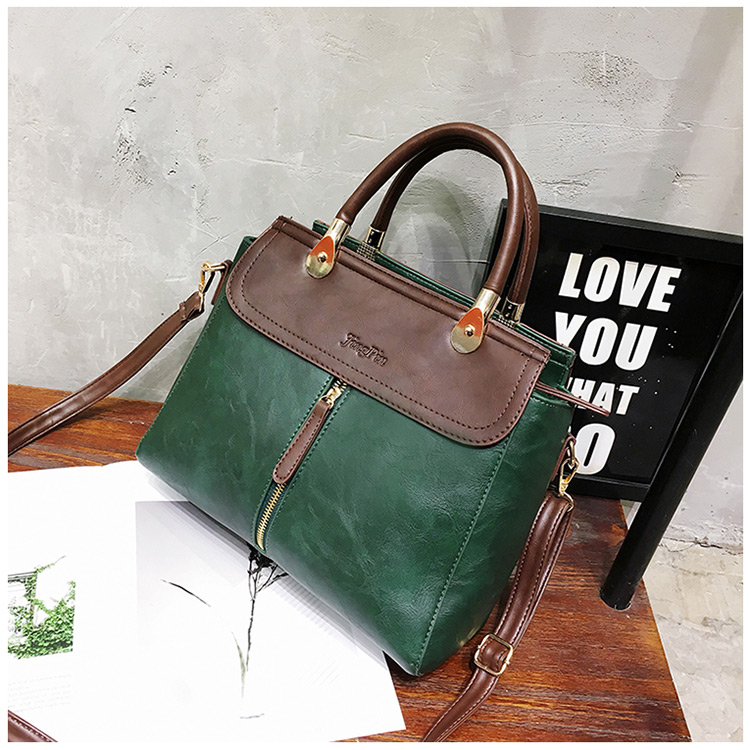 Vintage Green Color-matching Decorated Bag,Handbags