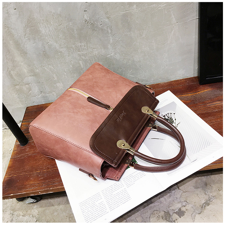 Vintage Pink Color-matching Decorated Bag,Handbags