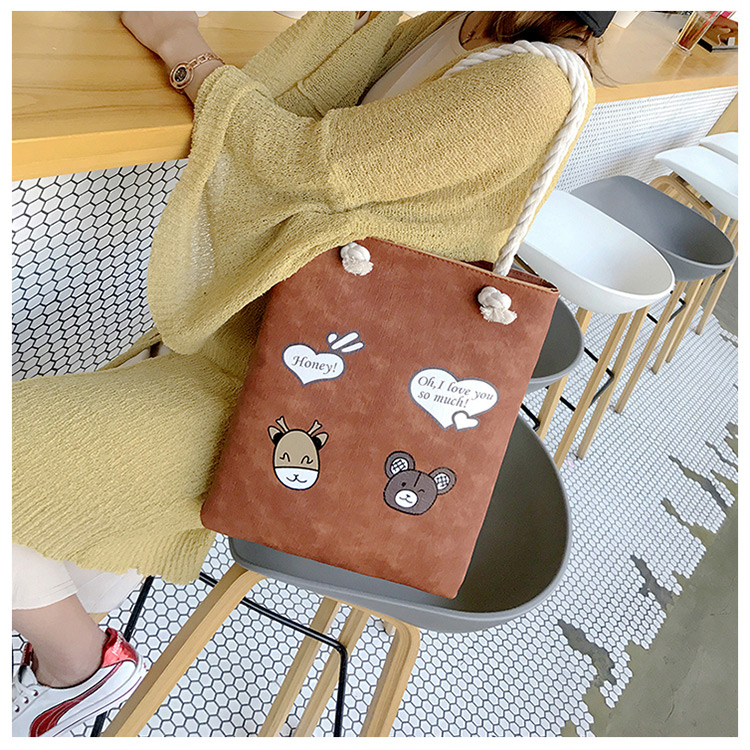 Fashion Brown Cartoon Pattern Decorated Bag,Messenger bags