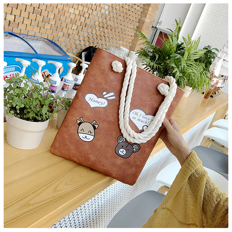 Fashion Brown Cartoon Pattern Decorated Bag,Messenger bags