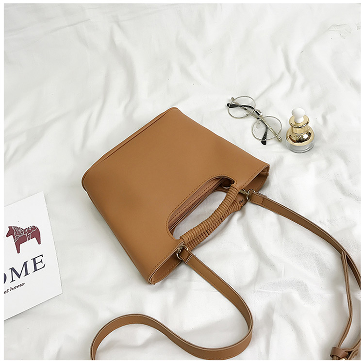 Fashion Khaki Pure Color Decorated Shoulder Bag(with Zipper),Handbags