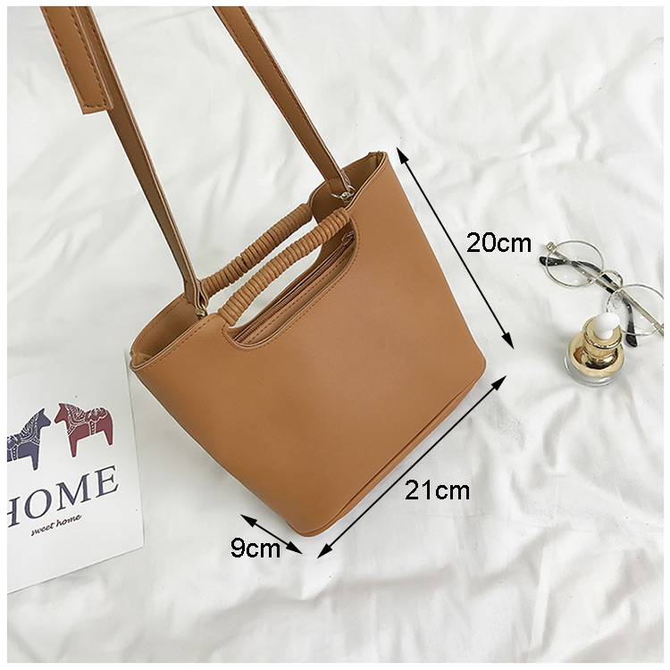 Fashion Khaki Pure Color Decorated Shoulder Bag(with Zipper),Handbags