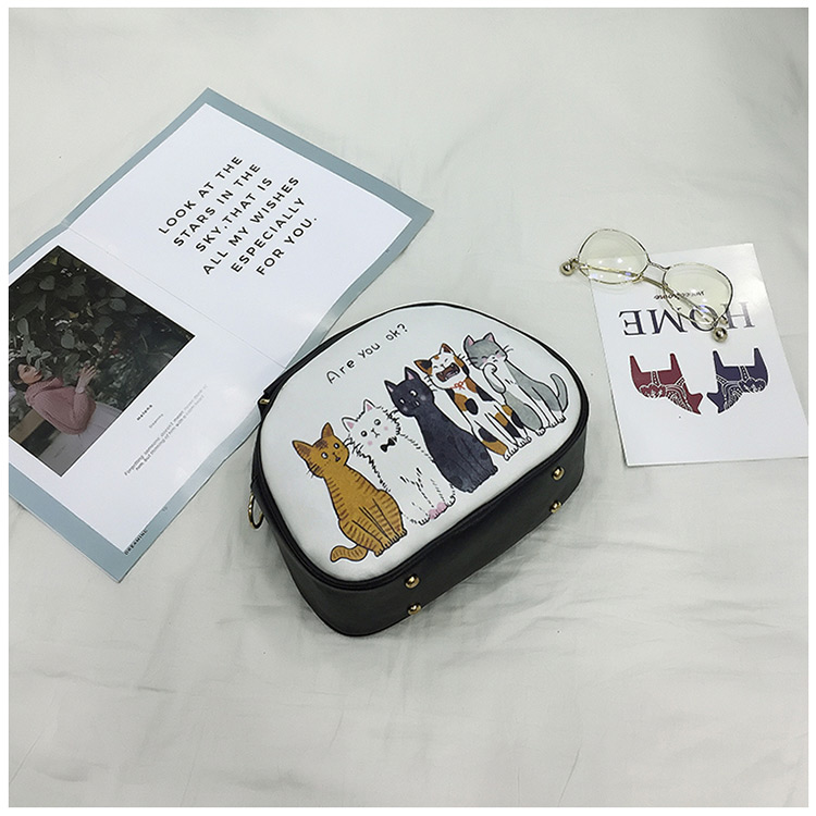 Elegant Black Cartoon Cats Decorated Mini Shoulder Bag,Handbags