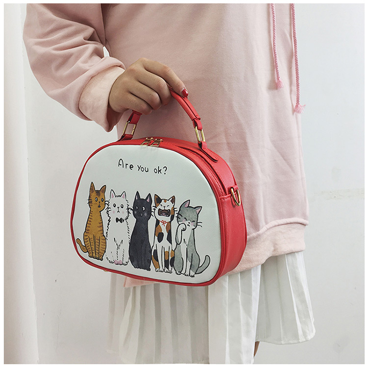 Elegant Red Cartoon Cats Decorated Mini Shoulder Bag,Handbags