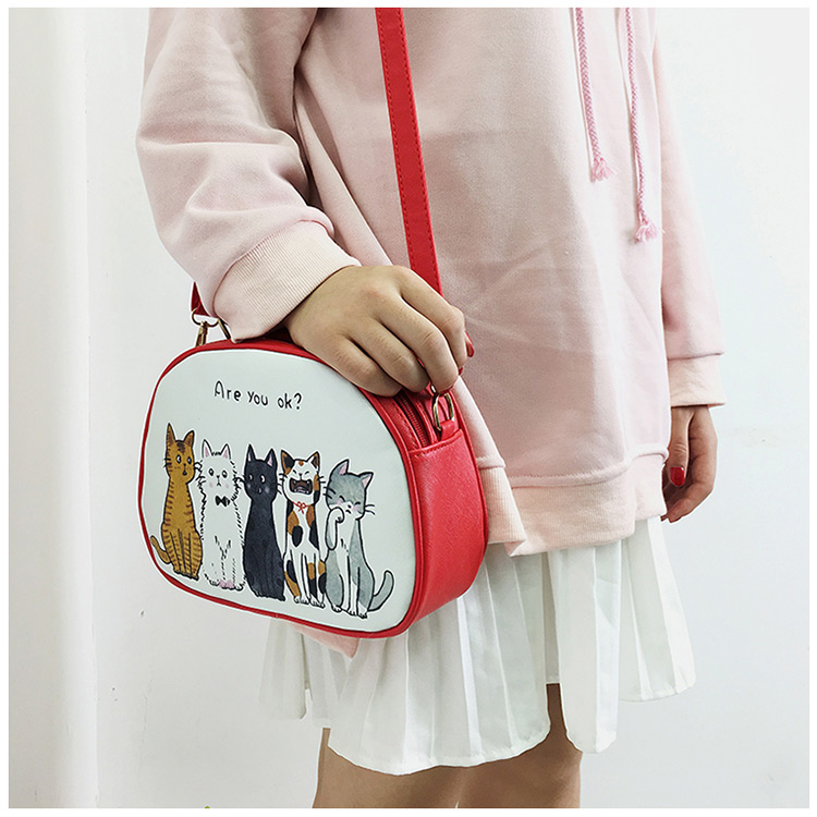 Elegant Pink Cartoon Cats Decorated Mini Shoulder Bag,Handbags