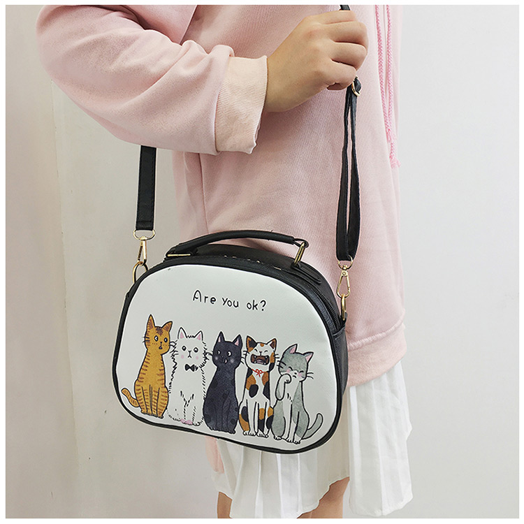Elegant Pink Cartoon Cats Decorated Mini Shoulder Bag,Handbags