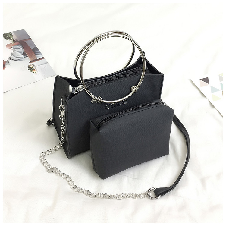 Fashion Black Circular Ring Decorated Shoulder Bag(2pcs),Handbags