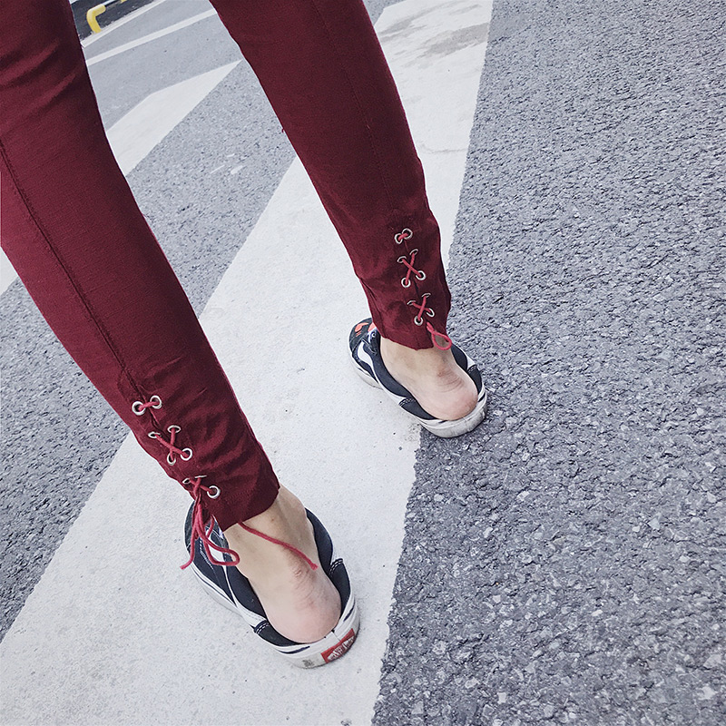 Fashion Claret-red Pure Color Decorated Pants,Pants