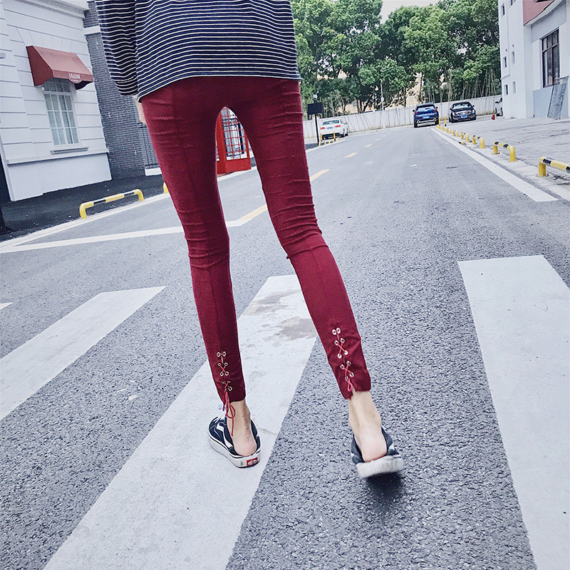 Fashion Claret-red Pure Color Decorated Pants,Pants