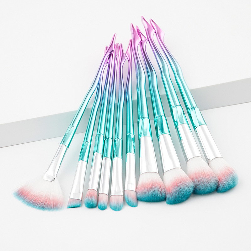 Fashion Pink+blue Color Matching Decorated Makeup Brush(10pcs),Beauty tools