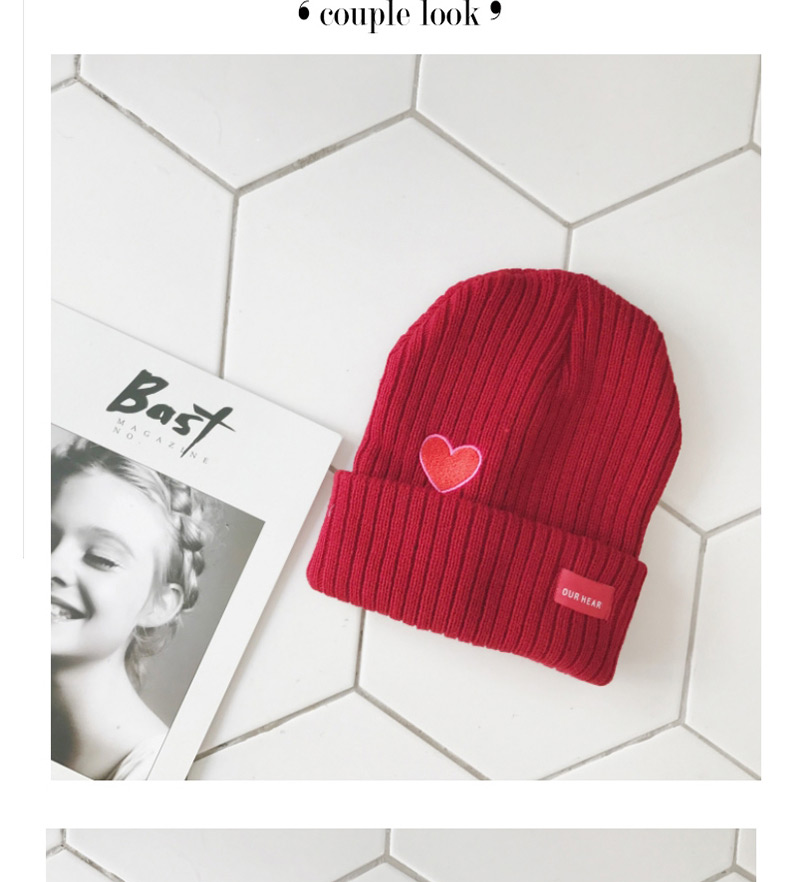 Lovely Claret Red Heart Shape Pattern Decorated Pure Color Cap,Knitting Wool Hats