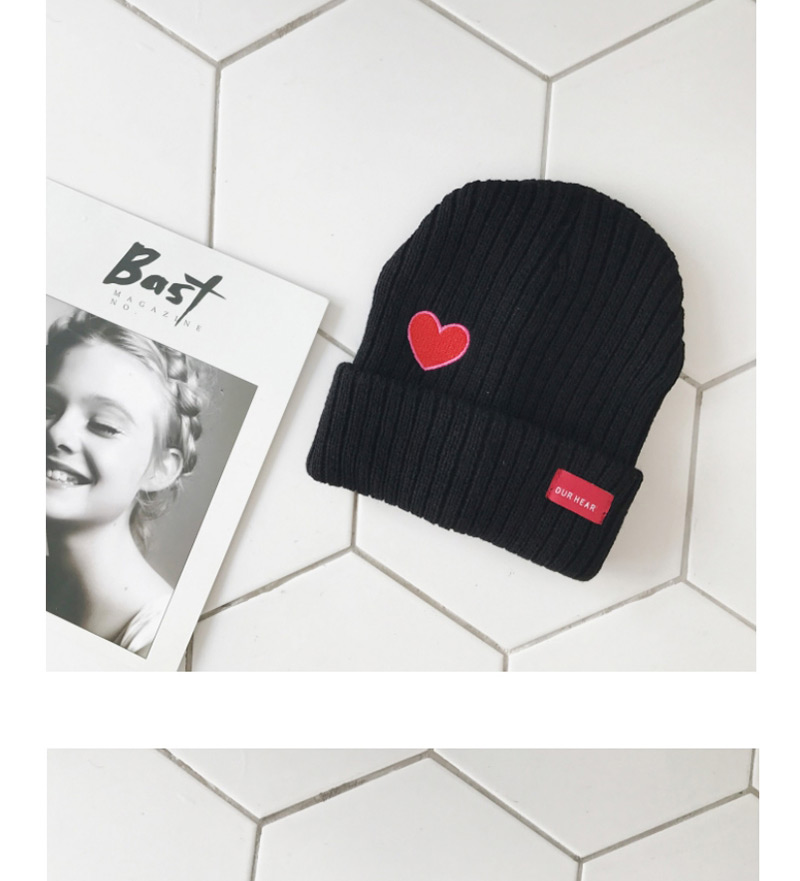 Lovely Black Heart Shape Pattern Decorated Pure Color Cap,Knitting Wool Hats